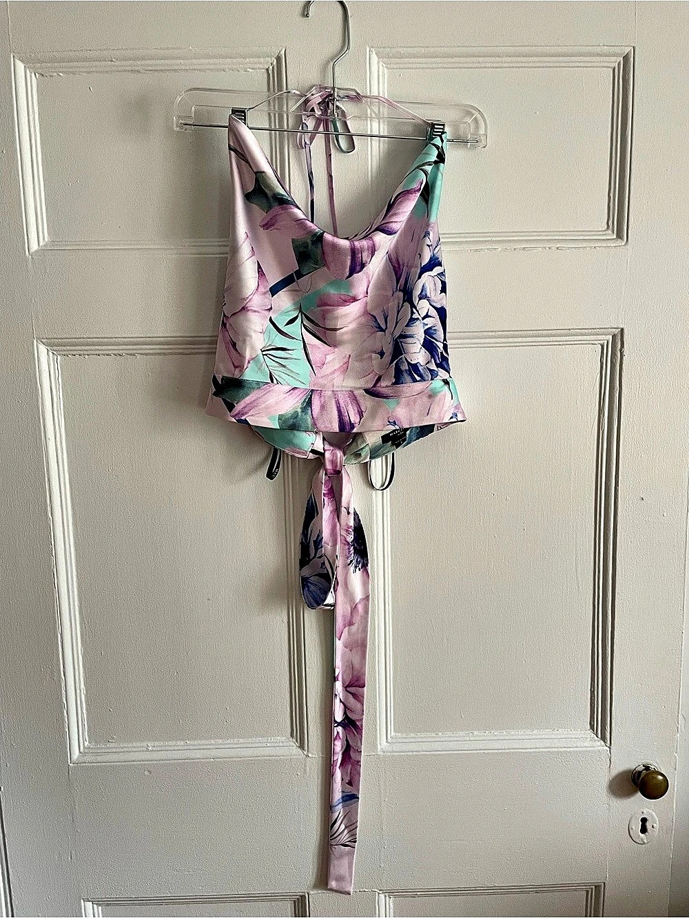 Marciano by Guess | Floral Backless Lace-Up Crop Top in Pink & Purple